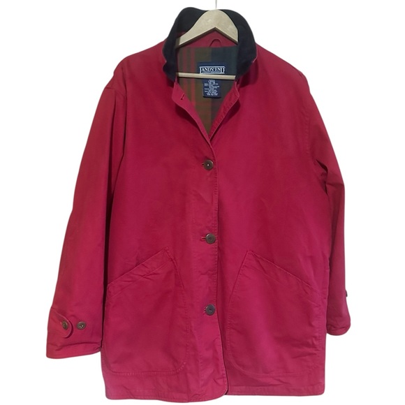 Lands' End Barn Chore Red Jacket Coat Multi Plaid Flannel Lining Women’s Sz L - Picture 3 of 12